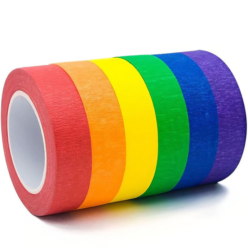 JIMROLA 6 Rolls Colored Masking Tape，colored painters tape，0.6" x14.3Yard Drafting Tape,Colored Painters Tape for Arts and Crafts，Labeling Tape, Paper Tape,DIY Decorative Coding Decoration Teaching Supplies - Image 1